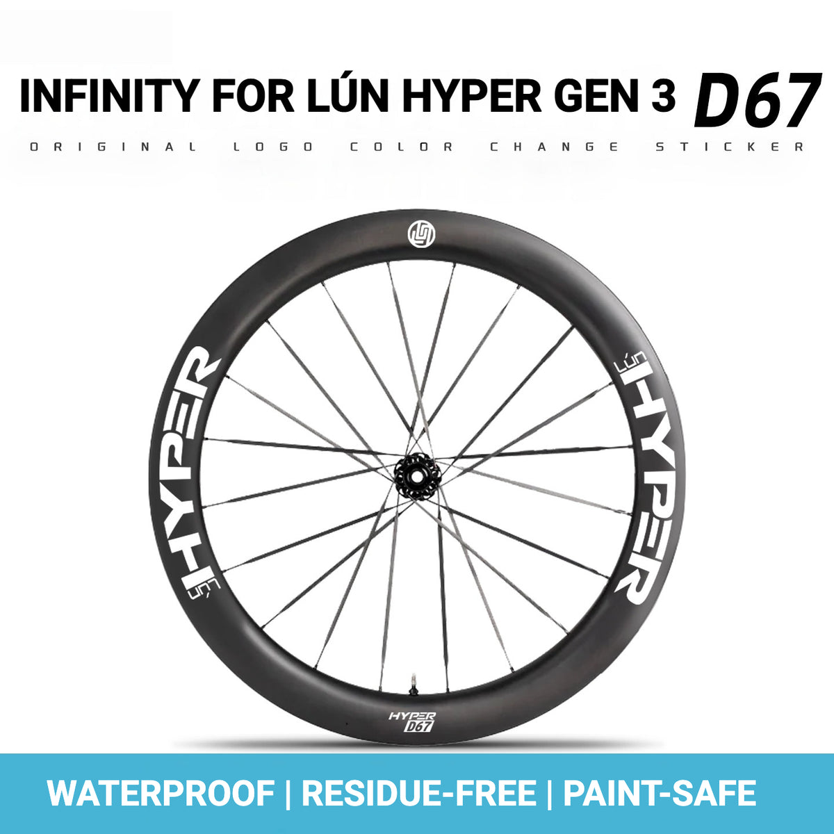 Infinity Logo Decals for Lún HYPER 3 D67 Gen 3 Wheelset | Waterproof Rim Overlay Stickers(Complete Decal Set for Two Wheels + Spare Decals Included)
