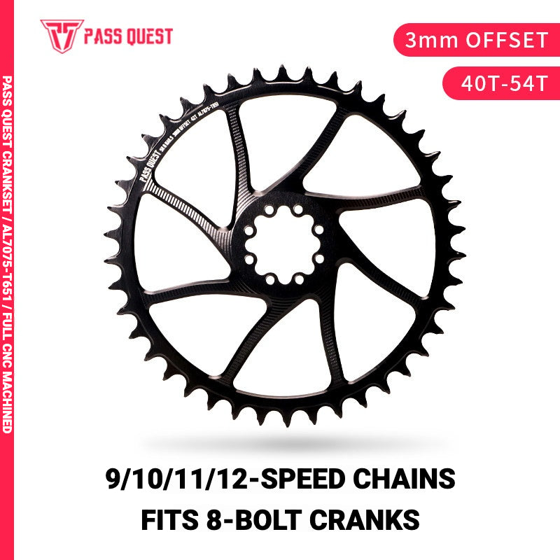 PASS QUEST 8-Bolt Direct Mount Narrow-Wide Chainring for SRAM RED DUB | 3mm Offset 40T–54T