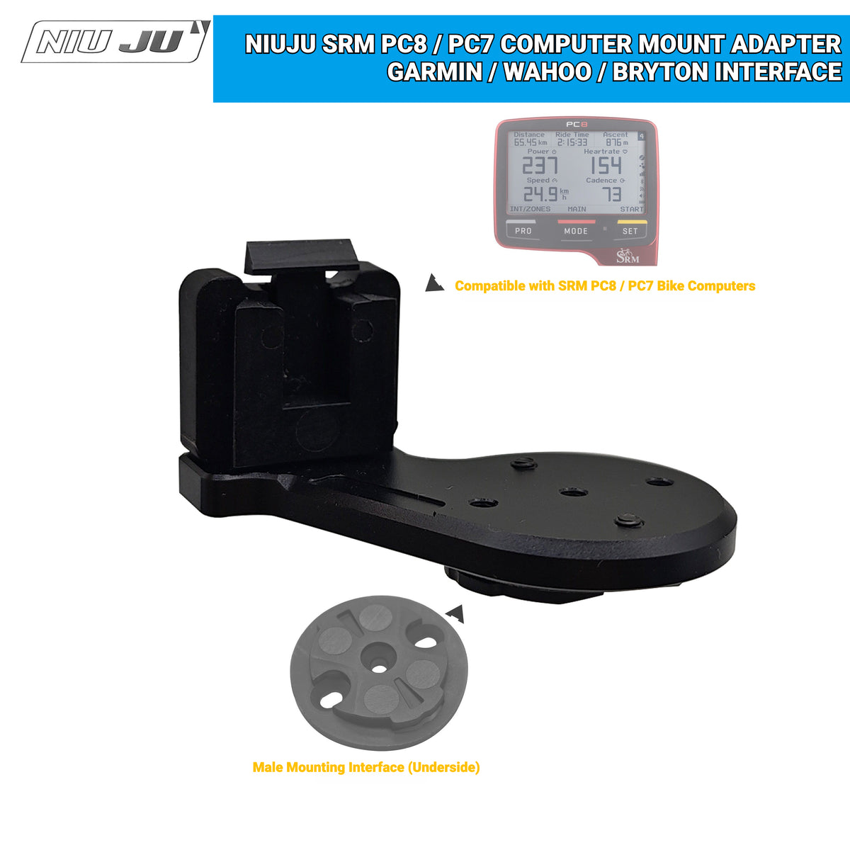 NIUJU Bike Computer Mount Adapter Insert for Garmin Wahoo Bryton | Replacement Interface