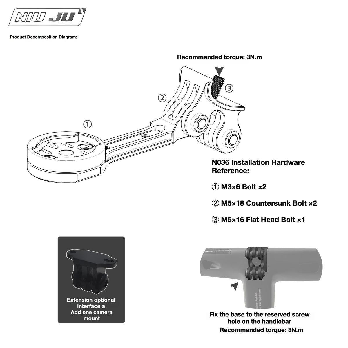 NIUJU Colnago CC.01 Computer Mount | C68 V5RS Garmin Wahoo Integrated Cockpit Mount