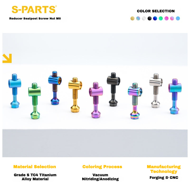 S-PARTS M6 티타늄 시트포스트 스텝다운 볼트 및 너트 키트 – 다양한 길이 및 색상