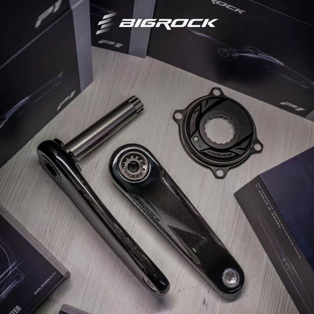BIGROCK Gen 3 Carbon Crankset with 24mm Titanium Spindle | Ultra-Light Road Bike Crankset & P1 Power Meter