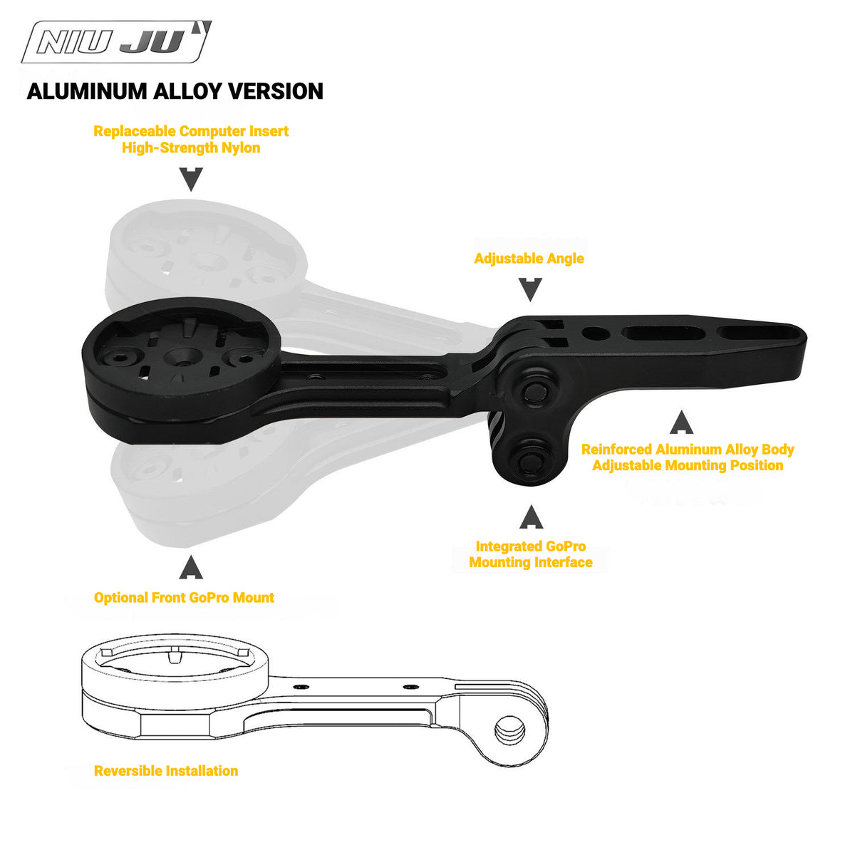 NIUJU Computer Mount for SHIMANO PRO VIBE EVO Integrated Handlebar | Aluminum & Carbon Fiber