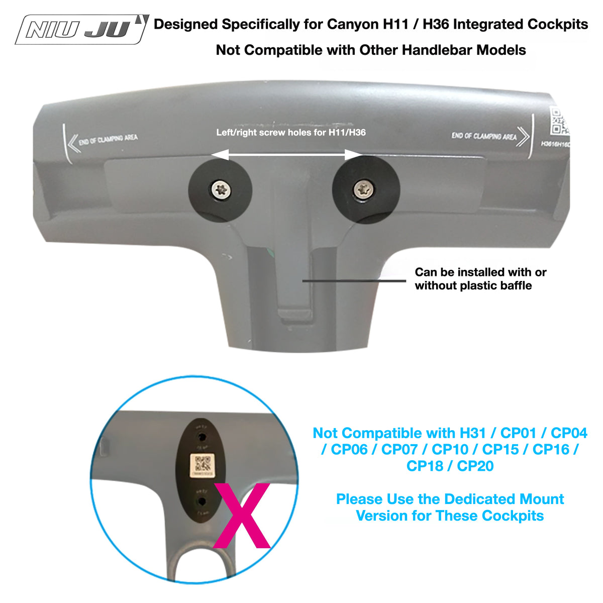 NIUJU Canyon H36 / H11 Computer Mount | Aero Integrated Cockpit Garmin Wahoo Extension Mount