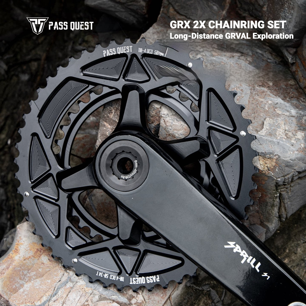 PASS QUEST 110/80BCD Chainring Set for Shimano GRX RX810 / RX820 | 2x 11/12-Speed 44/28T–52/36T