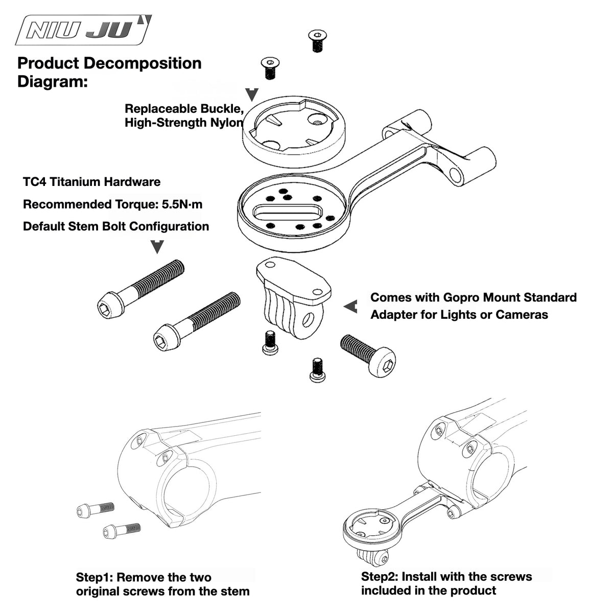 NIUJU DEDA Superleggero RS Computer Mount | Lightweight CNC Garmin Wahoo Mount