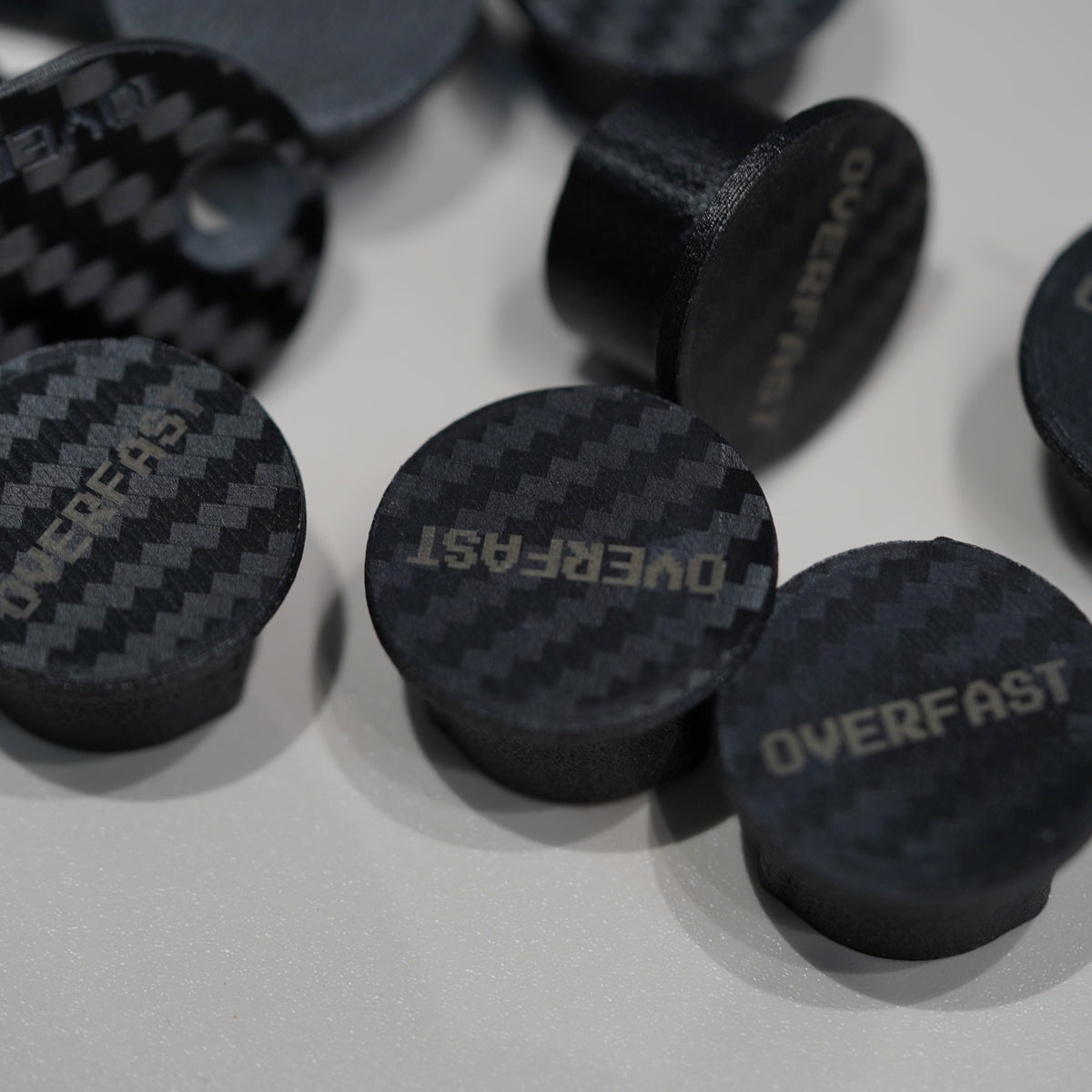 OVERFAST 1.2g Ultra-Light 3D Printed Handlebar End Plugs | 3K Carbon Fiber Texture