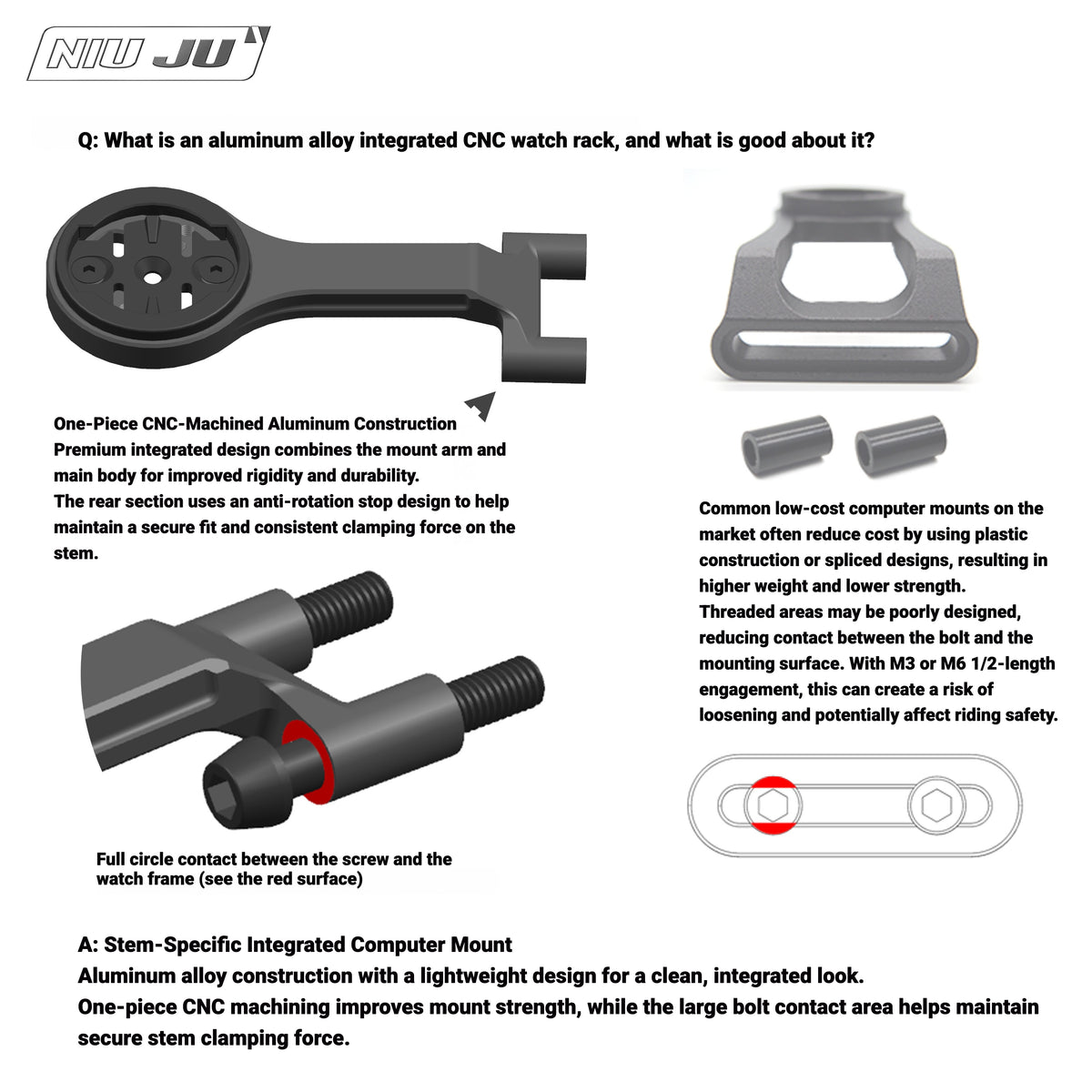 NIUJU Computer Mount for MOOTS Road Bike Stem | CNC Garmin Wahoo Extension Mount