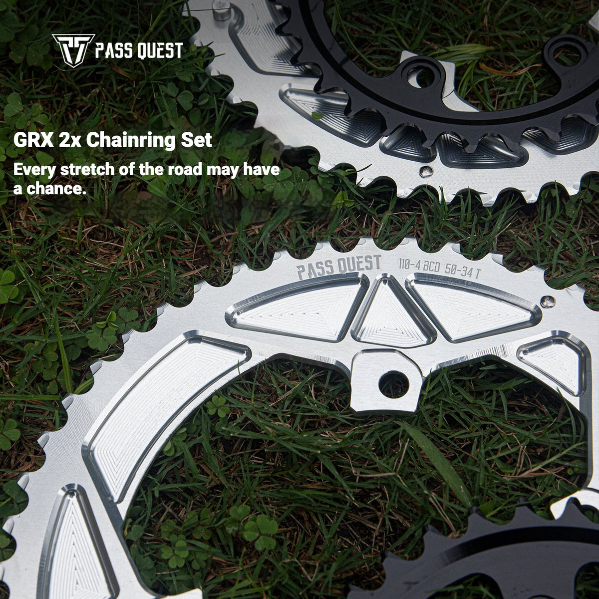 PASS QUEST 110/80BCD Chainring Set for Shimano GRX RX810 / RX820 | 2x 11/12-Speed 44/28T–52/36T