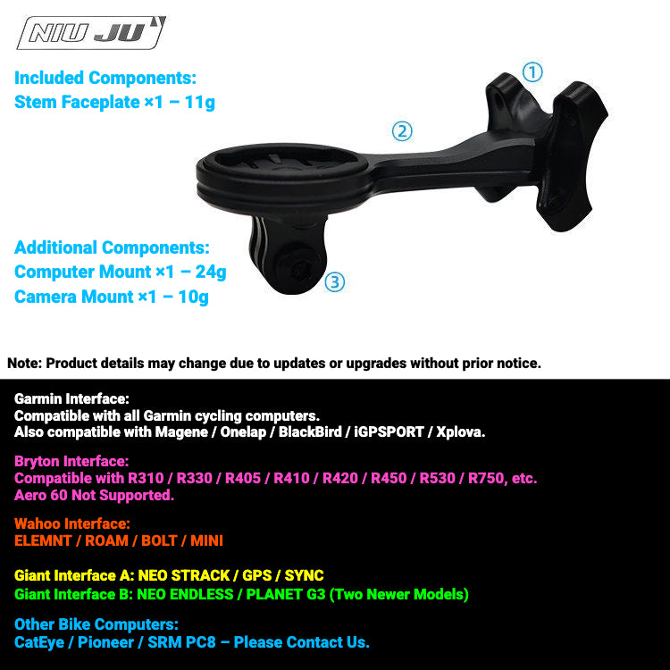 NIUJU CNC Aluminum Computer Mount for Ritchey SuperLogic C260 Carbon Stem | Garmin Wahoo