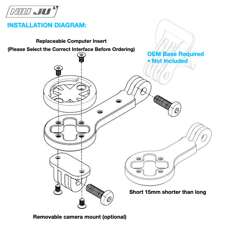 NIUJU BMC SLR01 / TMR01 Computer Mount | Garmin Wahoo GoPro Replacement Mount