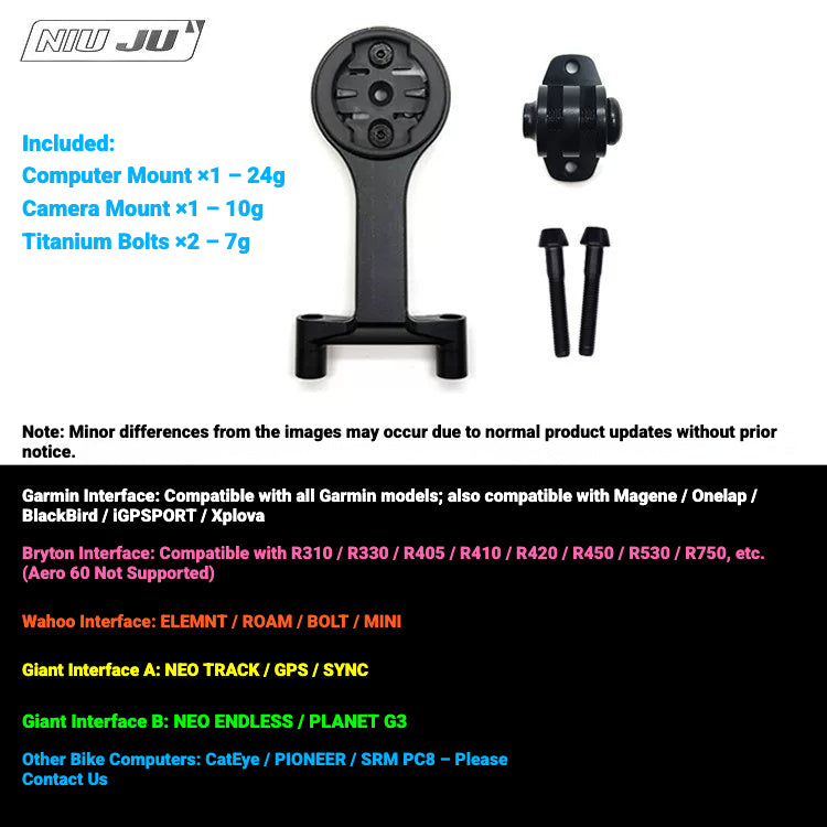 NIUJU CNC Aluminum Computer Mount for FSA SL-K -12° MTB Stem | Garmin Wahoo