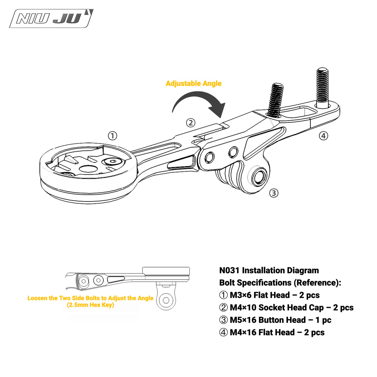 NIUJU Aluminum Computer Mount for SEKA EXCEED / SPEAR Rapier / ExAero GR Integrated Handlebars | Garmin Wahoo