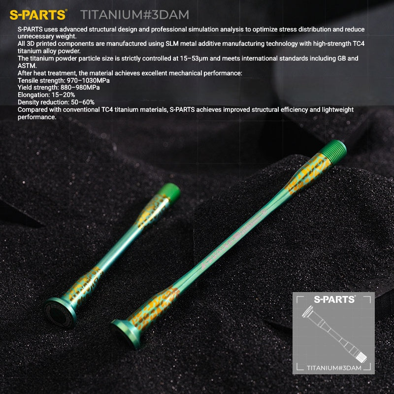 S-PARTS 3DAM Titanium Thru Axle Kit for Giant Road Bikes | Ultra-Light 3D Printed TC4 Axle