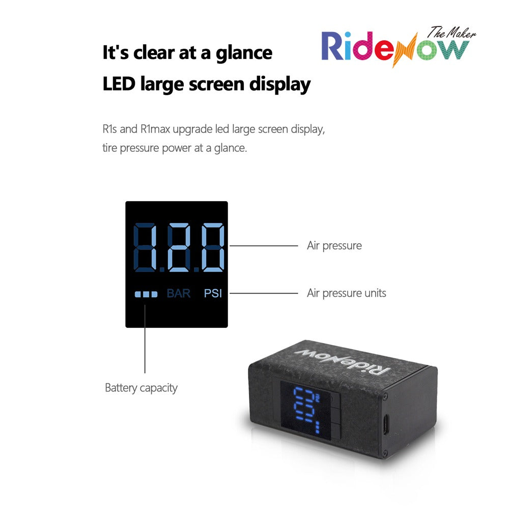 RIDENOW Mini Electric Bike Pump | Portable USB-C Bicycle Inflator | 100 / 120 / 150 PSI