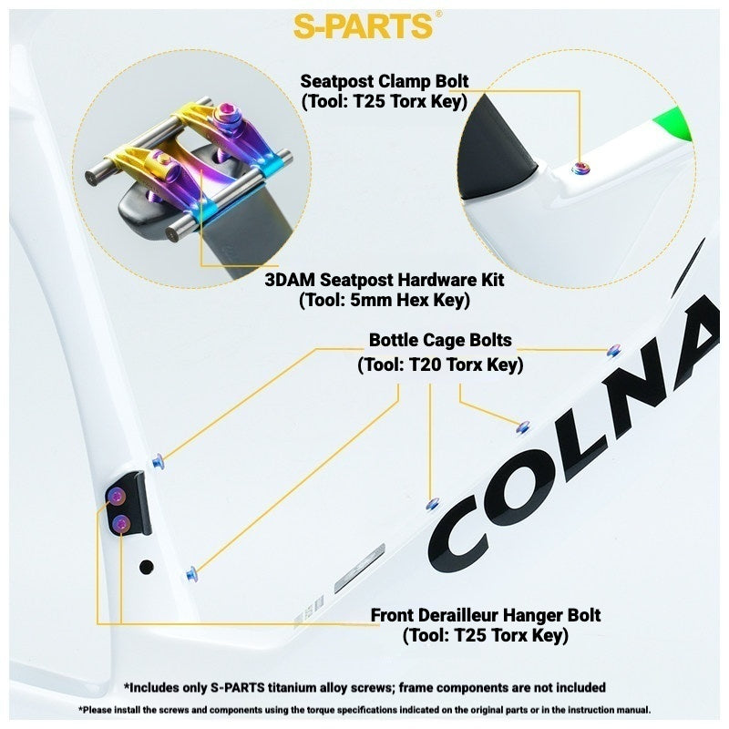 S-PARTS TC4 Titanium Bolt Kit for Colnago Y1RS | Frame & Cockpit Screw Upgrade