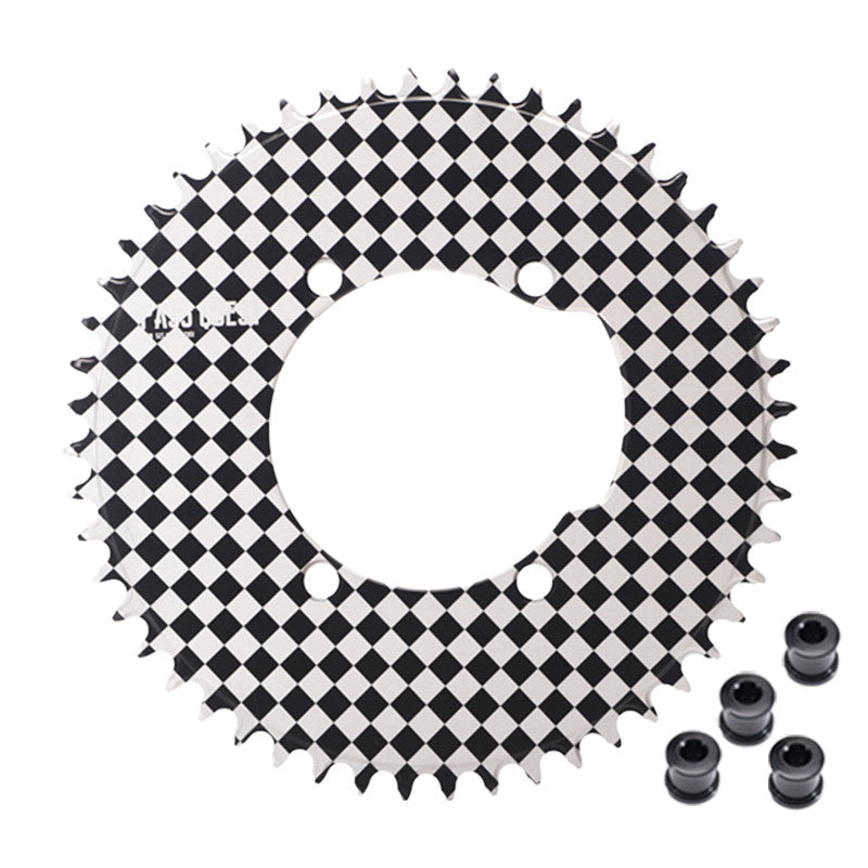 PASS QUEST Custom 110BCD Full-Profile Narrow-Wide Chainring | Checkerboard Devil Smile 1x Road Chainring