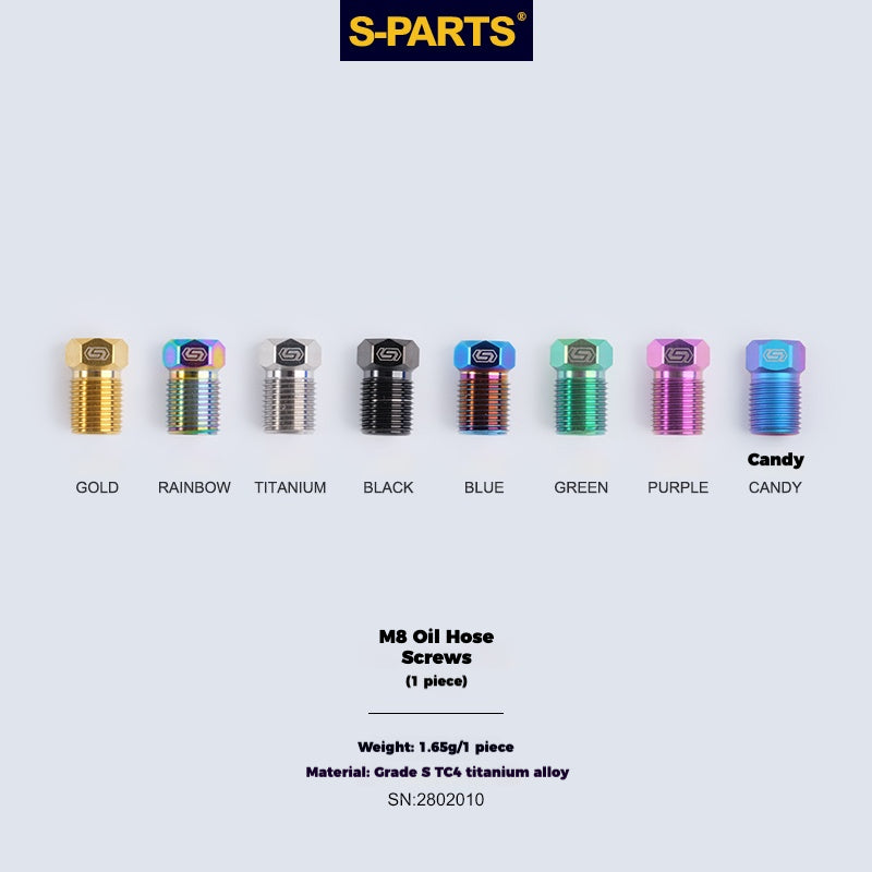 Болты для гидравлических шлангов S-PARTS Titanium для горных и шоссейных велосипедов | Совместимы с системами Shimano XTR/Ultegra/Dura-Ace и SRAM Road | Винты для масляных шлангов M8