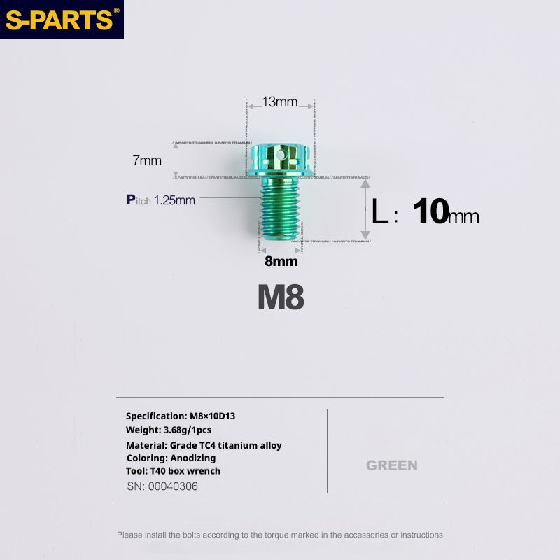 Tornillos de titanio verde SPARTS A3 Series M8 L10-120 mm para motocicletas y automóviles