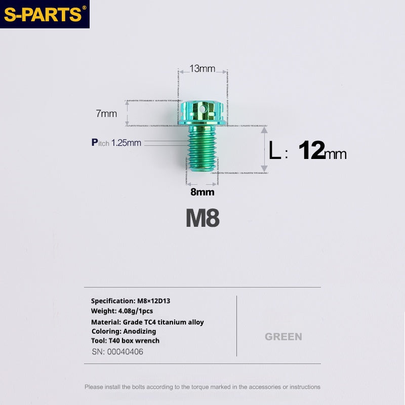 Tornillos de titanio verde SPARTS A3 Series M8 L10-120 mm para motocicletas y automóviles