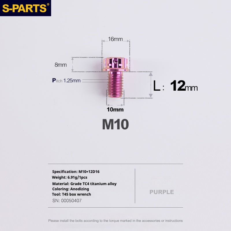 Tornillos de titanio SPARTS Purple A3 Series M10 L12-120 mm para motocicletas y automóviles