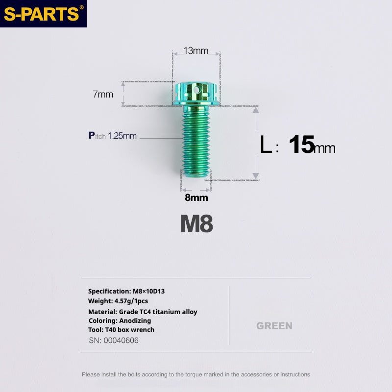 Tornillos de titanio verde SPARTS A3 Series M8 L10-120 mm para motocicletas y automóviles