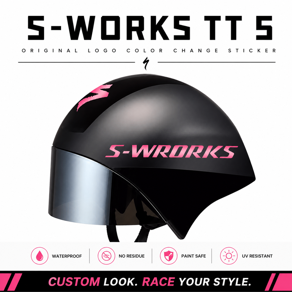 S-Works TT 5 Helmet Decal Sticker Kit for Specialized TT / Triathlon Aero Helmet Logo Color Change