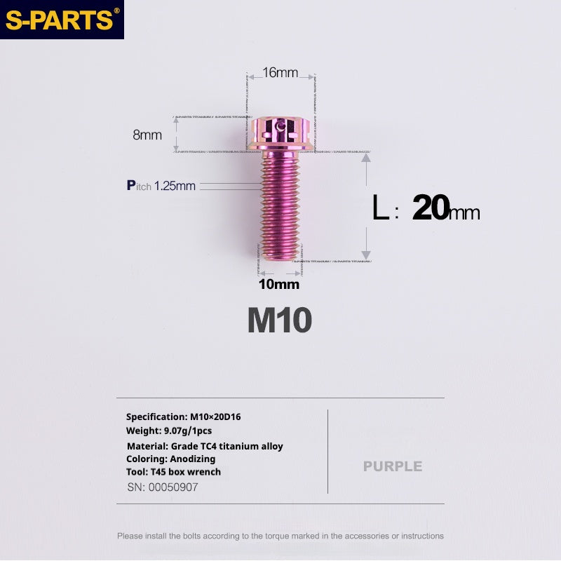 Tornillos de titanio SPARTS Purple A3 Series M10 L12-120 mm para motocicletas y automóviles