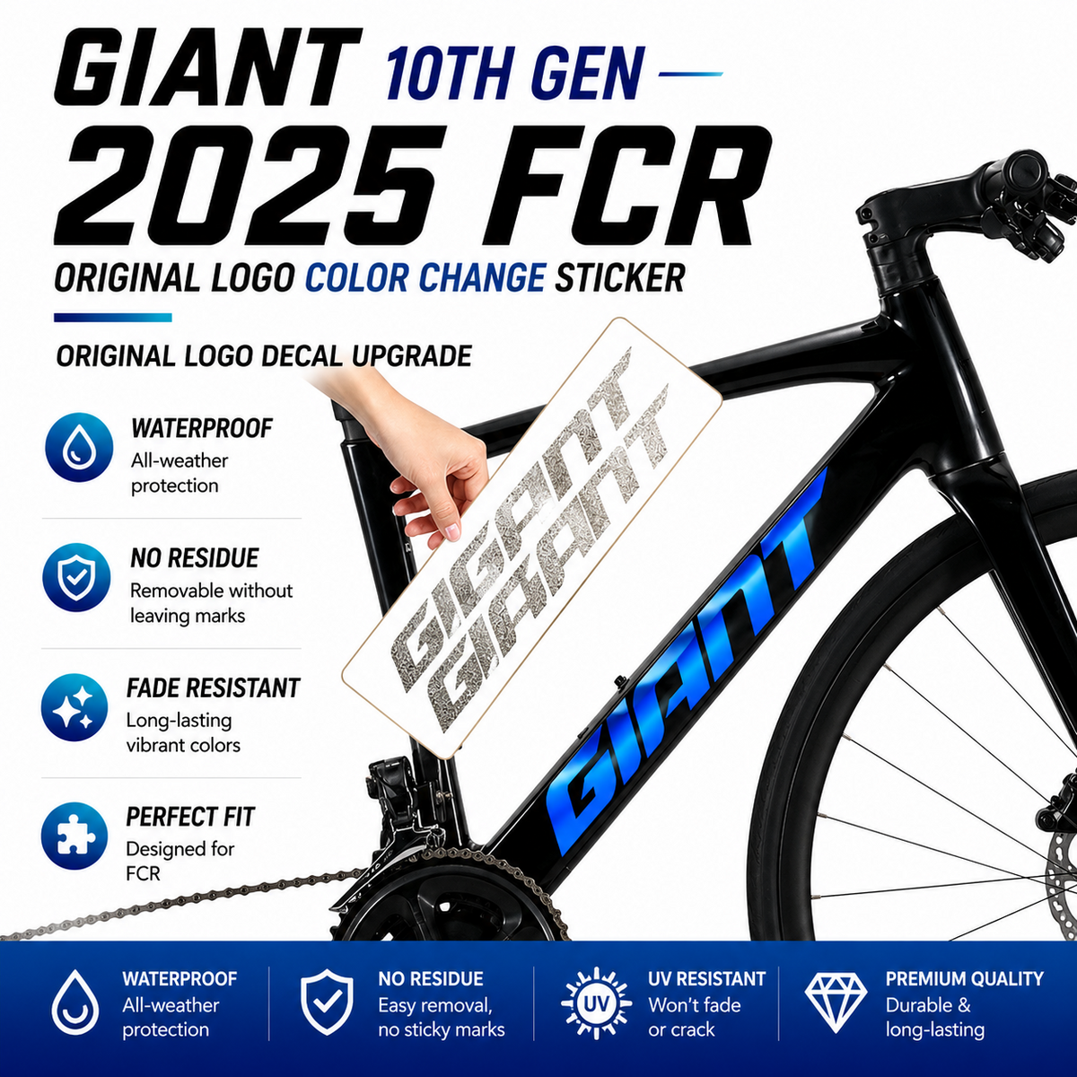 2025 Giant FCR Frame Logo Overlay Decals | Custom Waterproof Sticker Kit