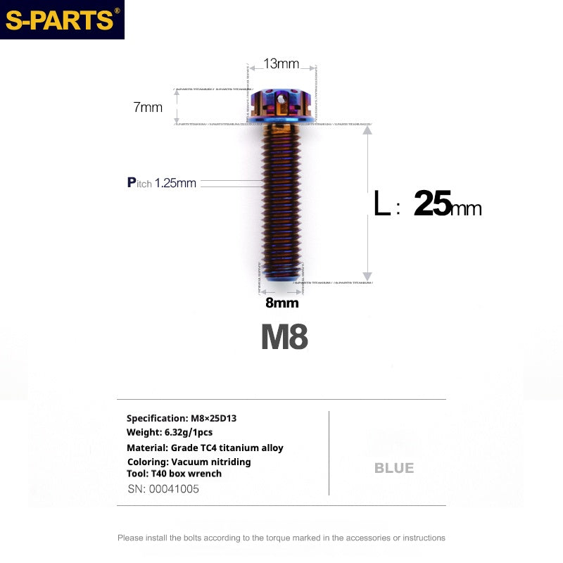 Viti in titanio blu SPARTS A3 Series M8 L10-120mm per motociclette e auto