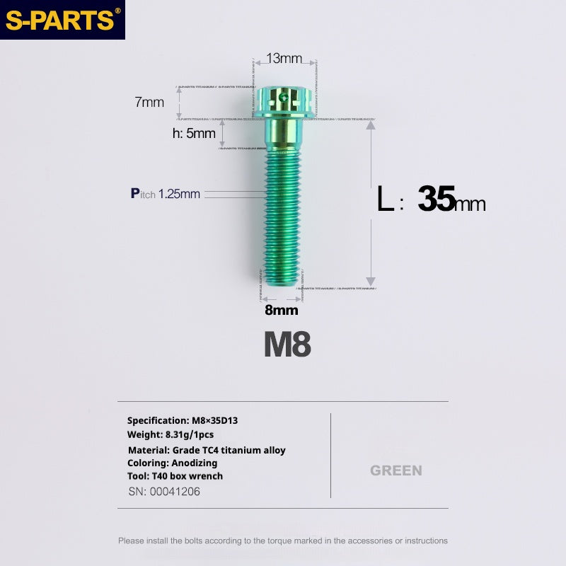 Tornillos de titanio verde SPARTS A3 Series M8 L10-120 mm para motocicletas y automóviles