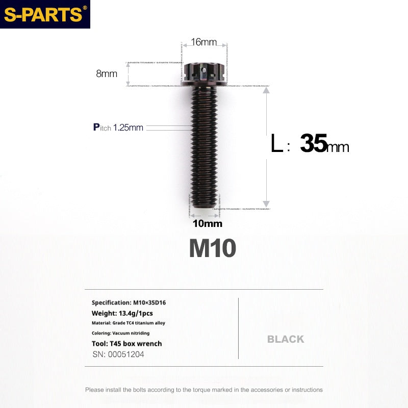 Viss en titane SPARTS série A3 M10 L12-120mm noir pour moto et auto