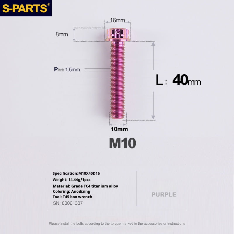 Tornillos de titanio SPARTS Purple A3 Series M10 L12-120 mm para motocicletas y automóviles