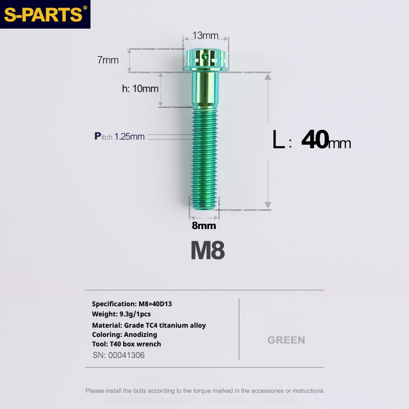 Tornillos de titanio verde SPARTS A3 Series M8 L10-120 mm para motocicletas y automóviles