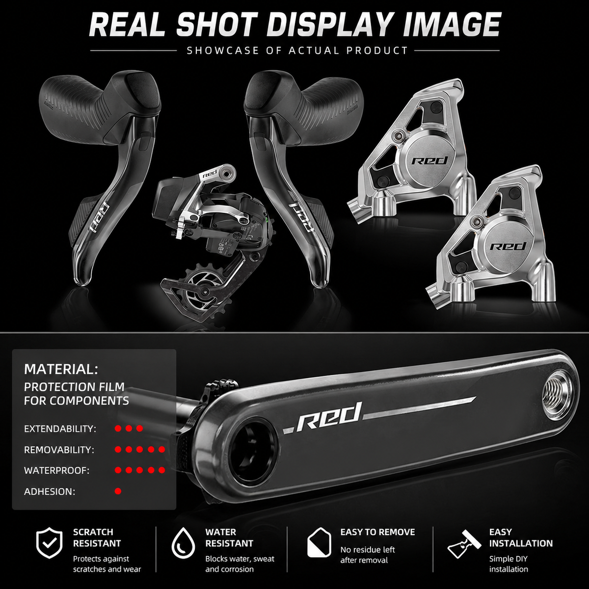 SRAM RED AXS 2024 Protection Film Kit – Road Bike Crankset Brake Caliper Rear Derailleur TPU Guard