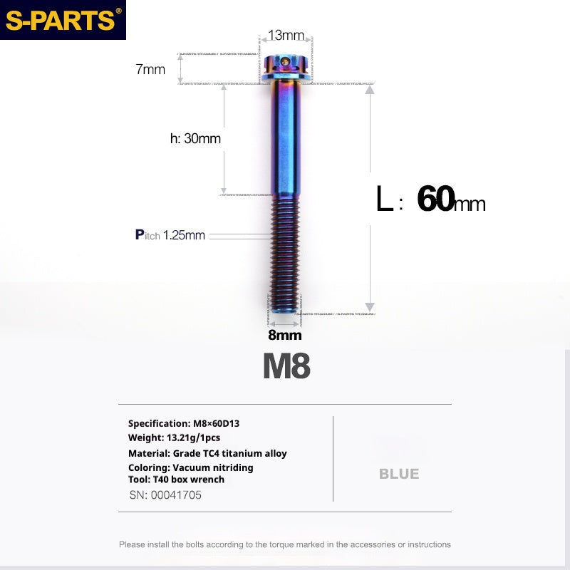 Viti in titanio blu SPARTS A3 Series M8 L10-120mm per motociclette e auto