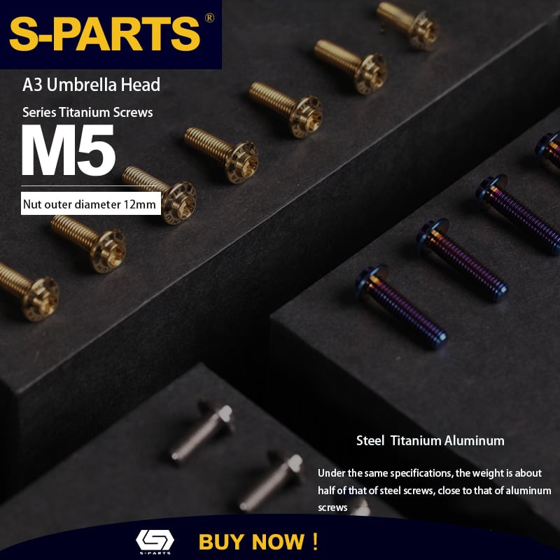 S-PARTS M5 10-30MM Motocicleta Vehículo Eléctrico A3 Nuevo Cabezal de Paraguas Tornillo de Aleación de Titanio D12