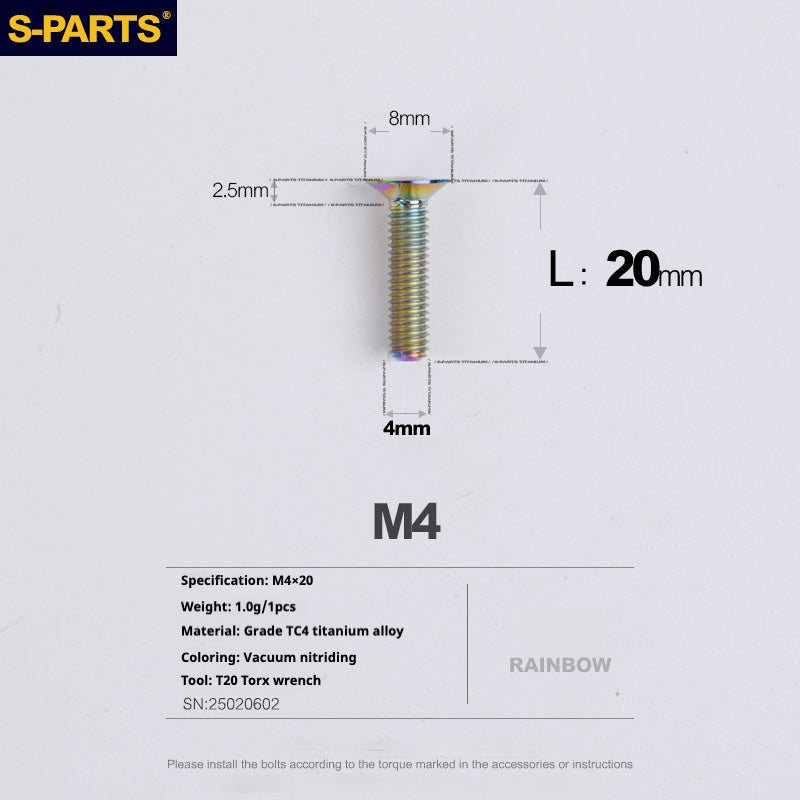 Tornillos de titanio de cabeza avellanada serie M4 L08-45 mm de SPARTS