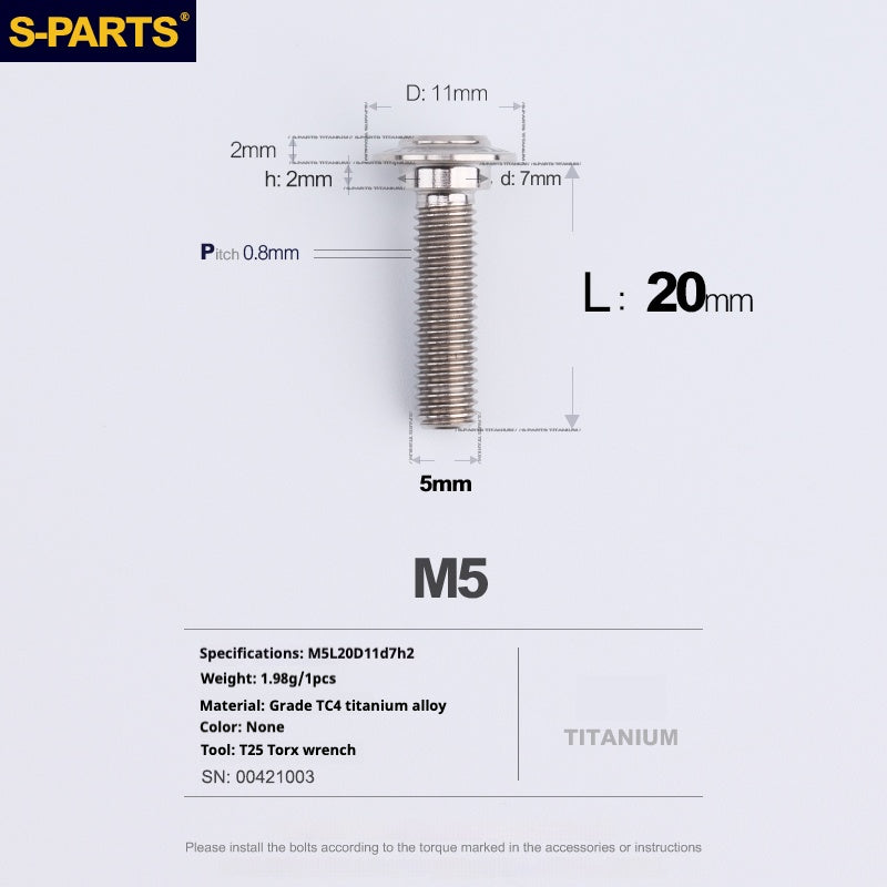 SPARTS A3 Umbrella Head Step Series M5 Titanium Color Titanium Screws Motorcycle Auto