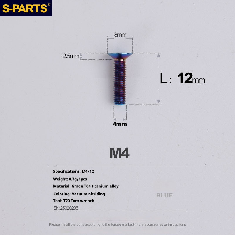 Tornillos de titanio de cabeza avellanada serie M4 L08-45 mm de SPARTS
