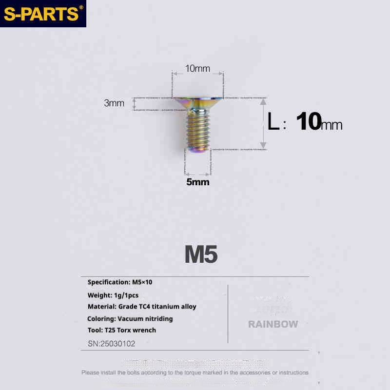 Tornillos de titanio de cabeza avellanada serie M5 L06-55 mm de SPARTS
