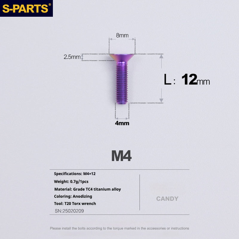 Tornillos de titanio de cabeza avellanada serie M4 L08-45 mm de SPARTS
