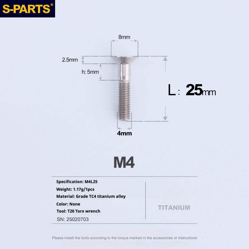 Tornillos de titanio de cabeza avellanada serie M4 L08-45 mm de SPARTS