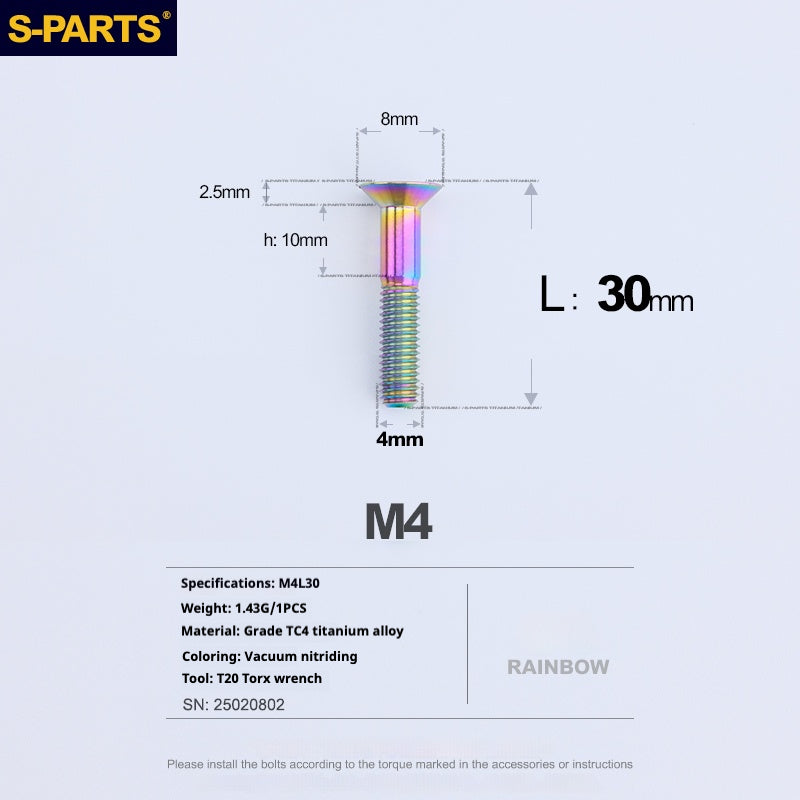 Tornillos de titanio de cabeza avellanada serie M4 L08-45 mm de SPARTS