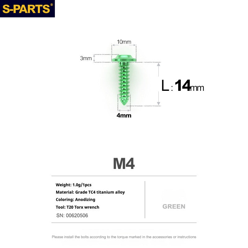 Vis auto-taraudeuses SPART A3 à tête parapluie, série fil, M4 L12-20mm D10 en titane pour moto et auto