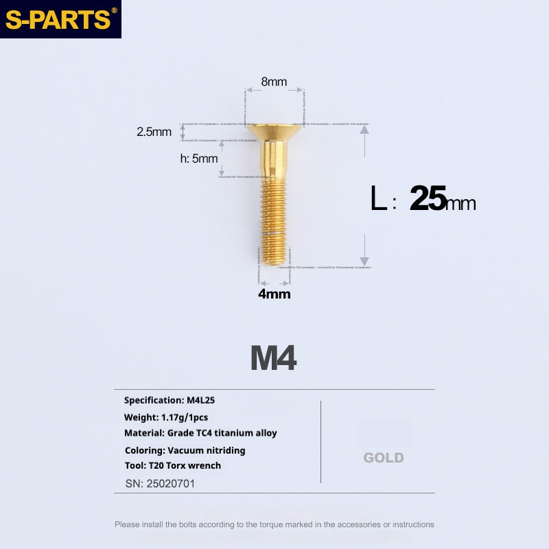Tornillos de titanio de cabeza avellanada serie M4 L08-45 mm de SPARTS