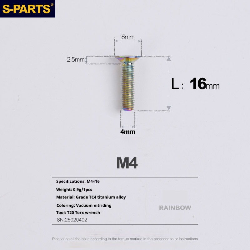 Tornillos de titanio de cabeza avellanada serie M4 L08-45 mm de SPARTS