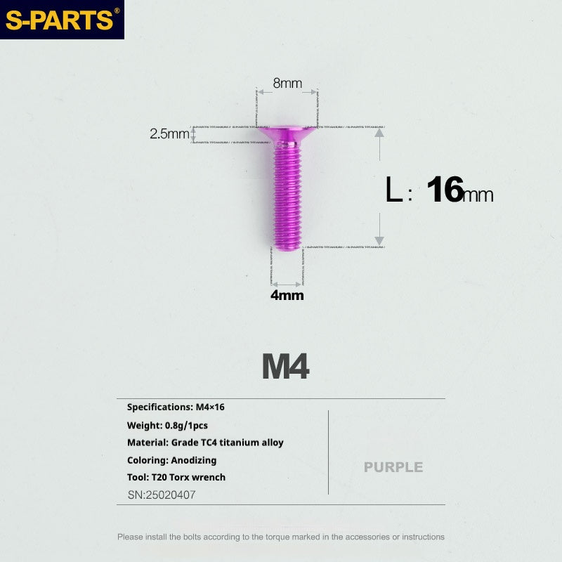 Tornillos de titanio de cabeza avellanada serie M4 L08-45 mm de SPARTS