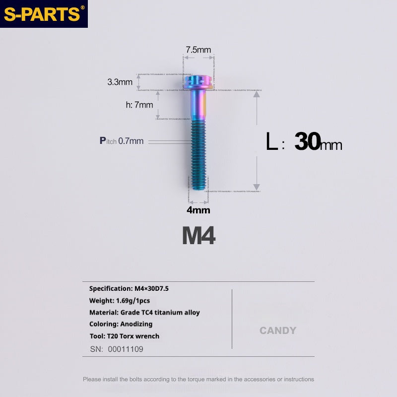 S-PARTS A3 Gold M4 Aleación de titanio Piezas estándar Tornillo para vehículo eléctrico Motocicleta Coche