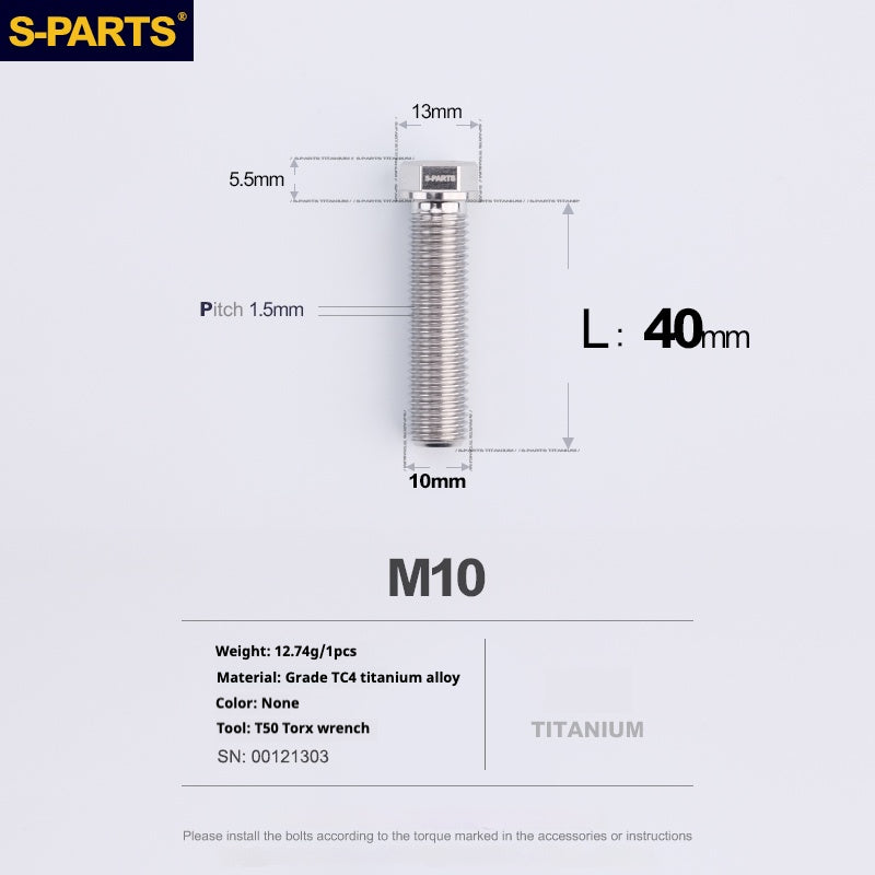 Viss en titane SPARTS série A3 M10 L20-60mm D13 P1.5-P1.25 pour moto et voiture